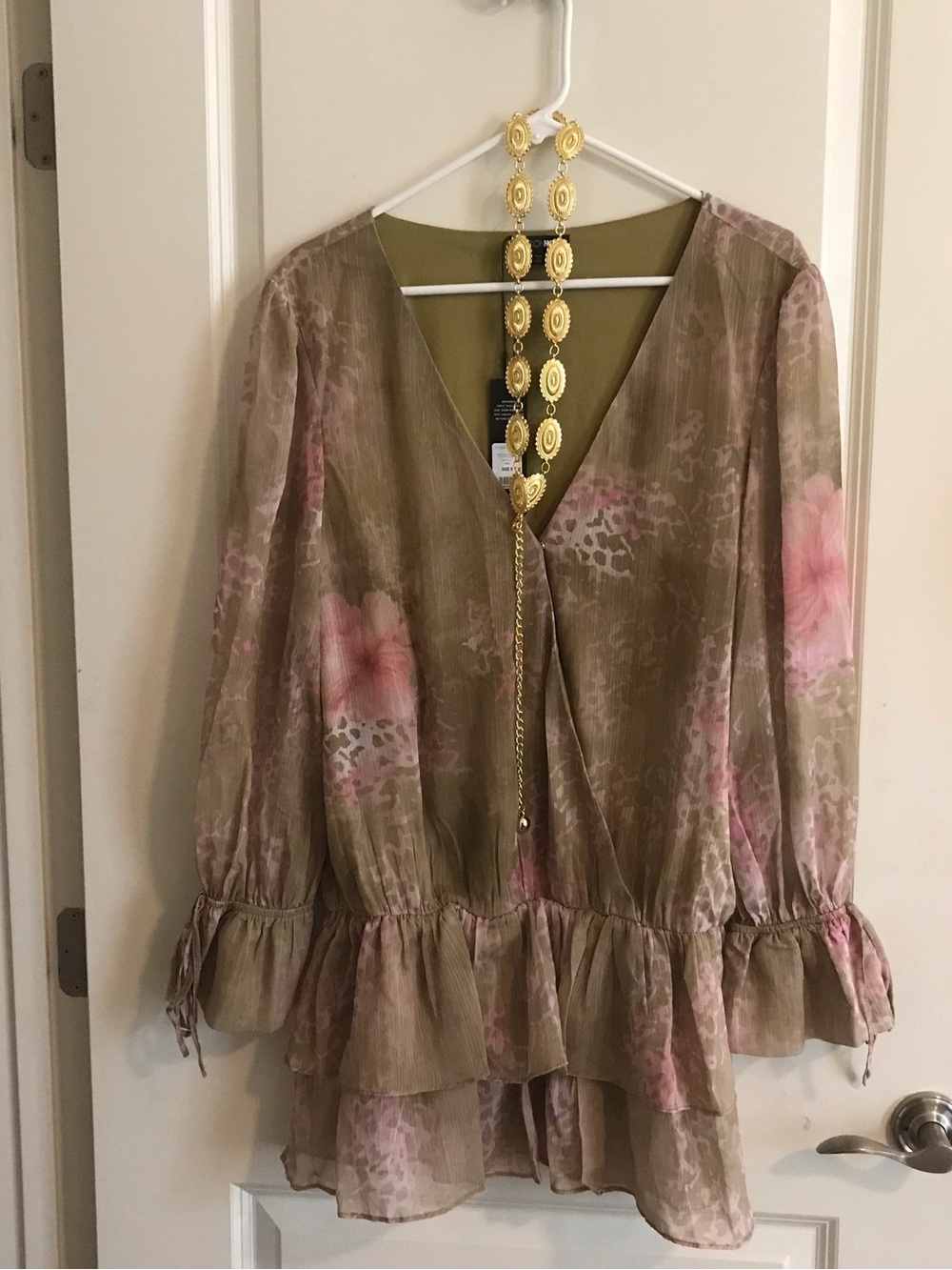 Fashion Nova Bohemian Bliss Mini Dress Olive & Pink Size Small